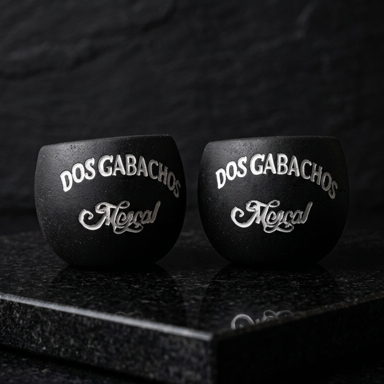 Dos Gabachos Handmade Black Clay Cup - Set of 2