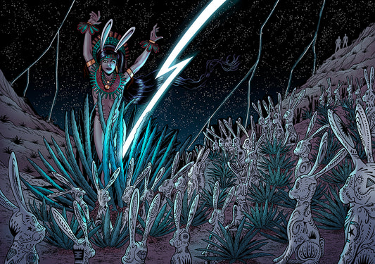 Aztec Mythology: The Legend of Maguey Goddess Mayahuel and her 400 Rabbits - 1st appearance, in the Oaxaca Mountains. (first drawing, Quetzalcoatl ending)