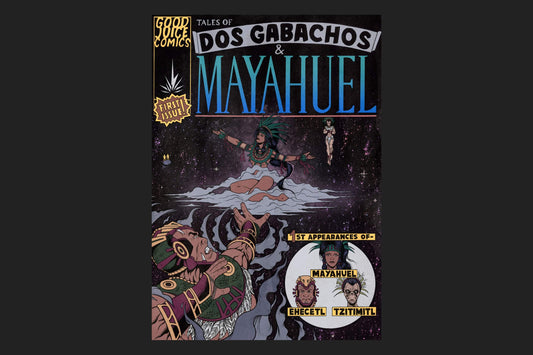 John-Paul Howard illustration of Mayahuel, Ehecatl, and Tzitzímitl from Dos Gabachos Mezcal comic series